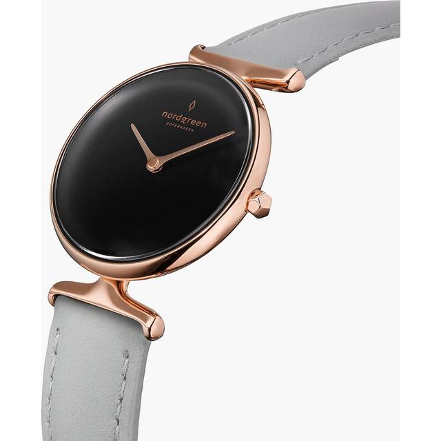 Nordgreen Best Women's Slim Designer Watch - Rose Gold Case - Black Dial - 28mm Grey Leather Strap