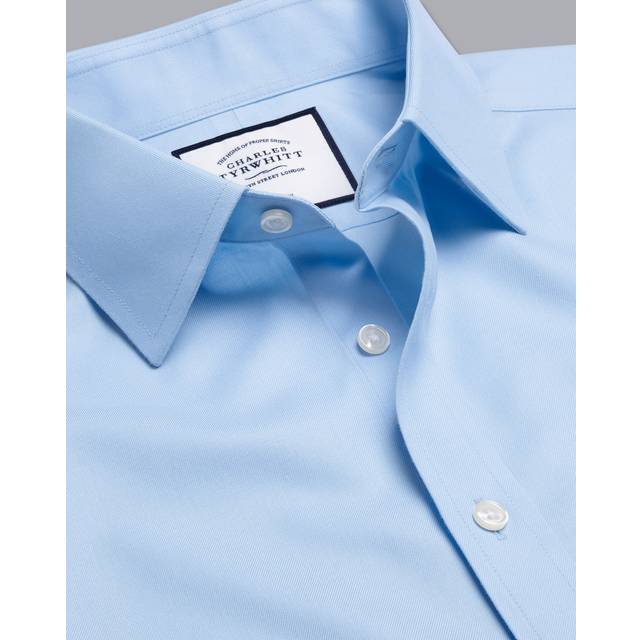 Men's Non-Iron Twill Cotton Formal Shirt - Sky Blue Single Cuff, Medium by Charles Tyrwhitt (Medium)