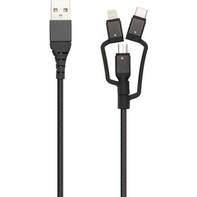 Linocell Premium Micro-USB-kabel med Lightning- och USB-C-adapter Svart