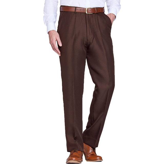Smart Casual Formal Trousers With Hidden Elasticated Waist - Brown - 34L