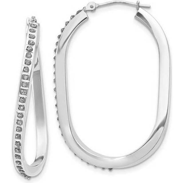 14K White Gold Diamond Fascination Oval Twist Hinged Hoop Earrings