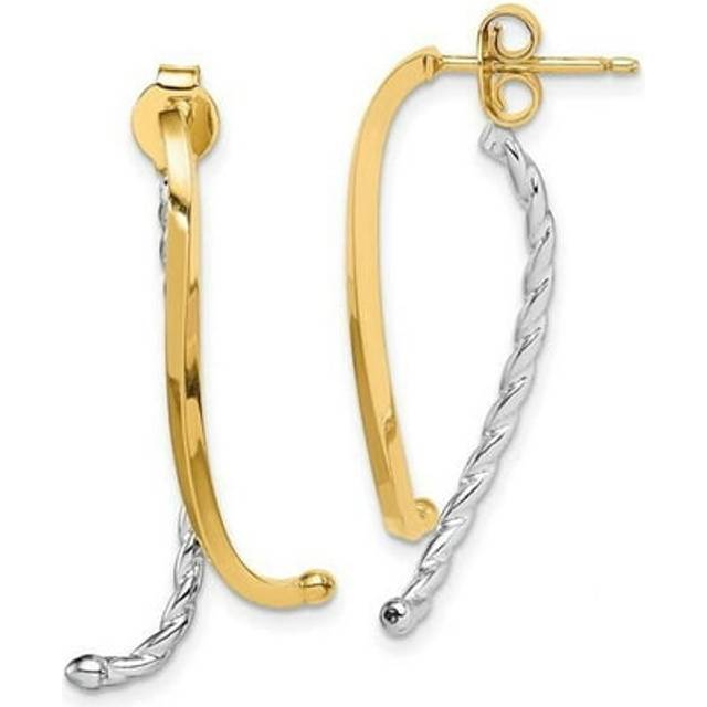 14K Two-Tone Polished & Twisted Front & Back Post Earrings