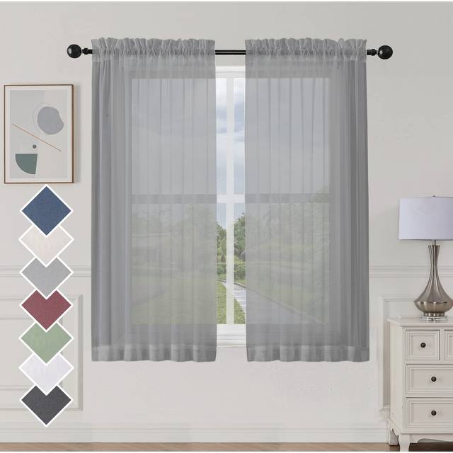 Aiyufeng Basic Rod Pocket Sheer Voile Window Curtain Panels White 1 Pair 2 Panels 40 Width 54 Inch Long for Kitchen Bedroom Children Living
