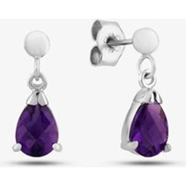 9ct White Gold Amethyst Teardrop Dropper Earrings H40-5048-16W - Two Colour