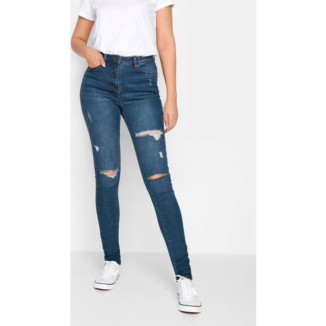 Lts Tall Mid Blue Distressed Ava Stretch Skinny Jeans Ex Long > 12 Lts | Tall Women's Skinny Jeans - Ex Long 12
