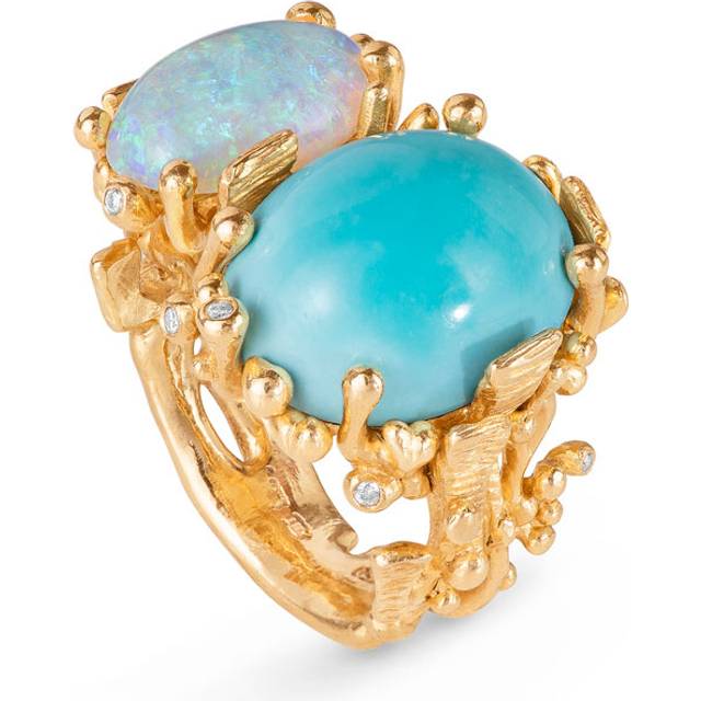 OLE LYNGGAARD COPENHAGEN BoHo 18 kt. guld ring med turkis og Ethiopian opal og 7 brillanter
