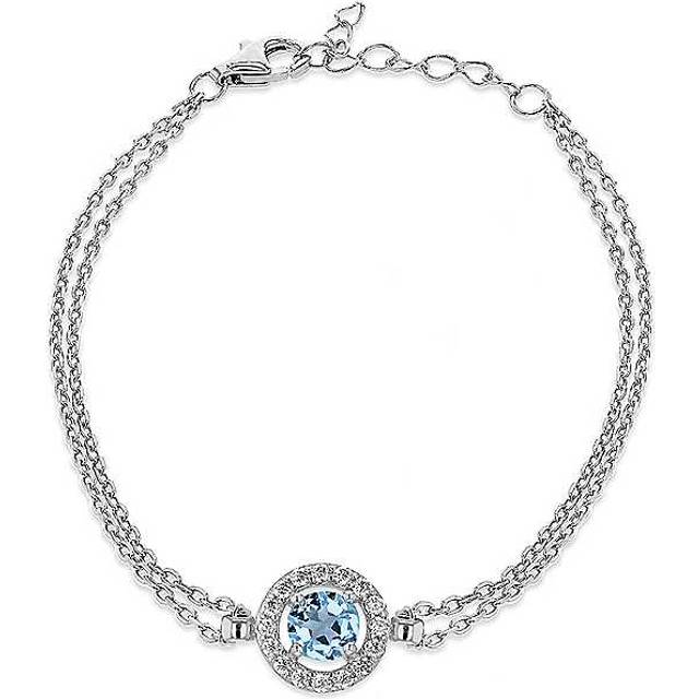 Tuscany Silver Sterling Rhodium Plated Blue Topaz & Cubic Zirconia 9.5mm Halo Adjustable Bracelet 16cm & 6.25inch-19cm & 7.5inch