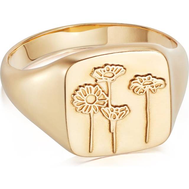 Wild Daisies Signet 18ct Gold Plated Ring FR08_GP / Size M