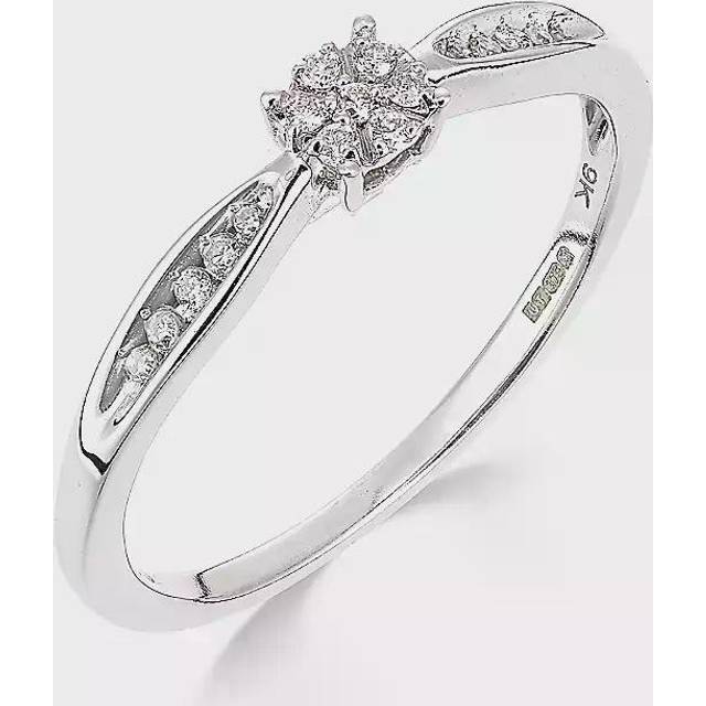 9ct White Gold 0.10ct Diamond Ring with Accent Shoulders