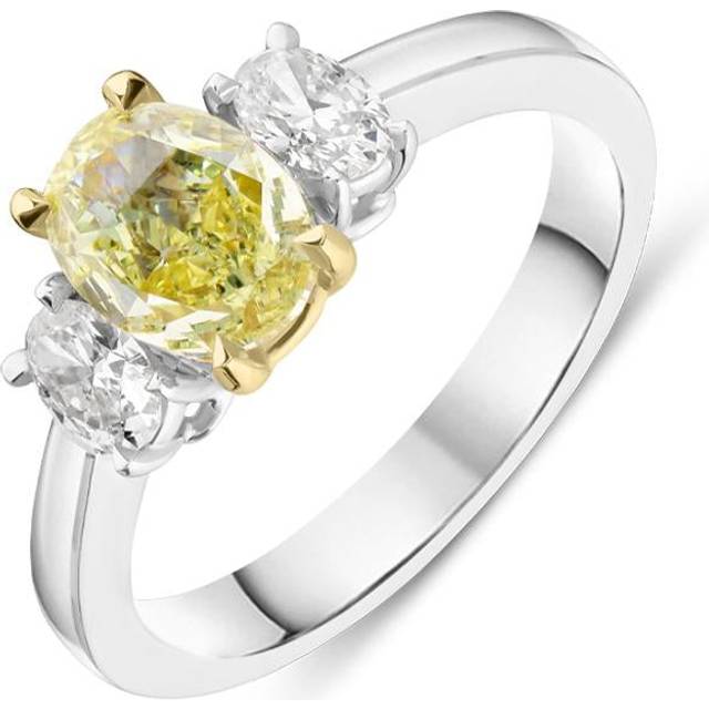 18ct White Gold 1.00ct Yellow Diamond and 0.41ct Diamond Oval Three Stone Ring