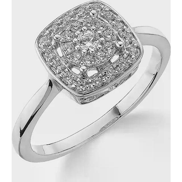 9ct White Gold 0.20ct Diamond Square Set Cluster Ring