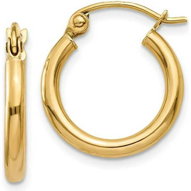 2 x 15 mm 14K Yellow Gold Lightweight Tube Hoop Earrings, Pair