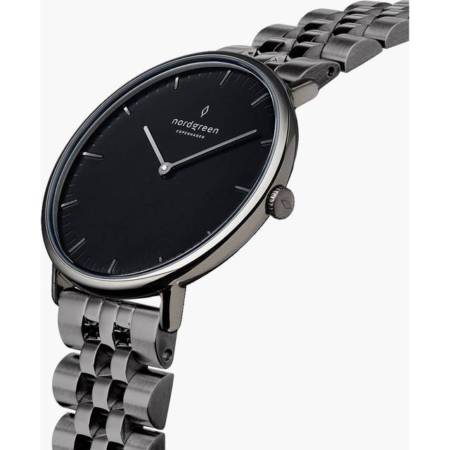 Nordgreen Scandinavian slim minimalist women's watch - Gun Metal Case - Silver Dial - 28mm Silver Link Strap