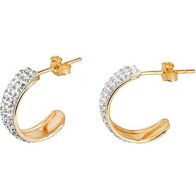 9ct Solid Gold Half Hoop Crystal Wedding Band Studs