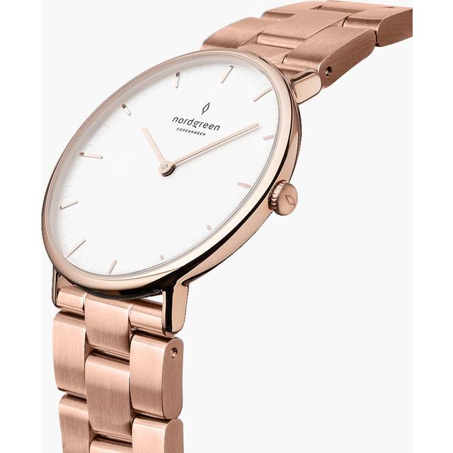 Nordgreen Men's Minimalist Designer Watch - Rose Gold Case - White Dial - 3 Linked Metal Watch Strap