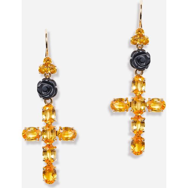 Dolce & Gabbana Family Yellow Gold Earrings With Yellow Sapphires - Woman Earrings Gold Onesize
