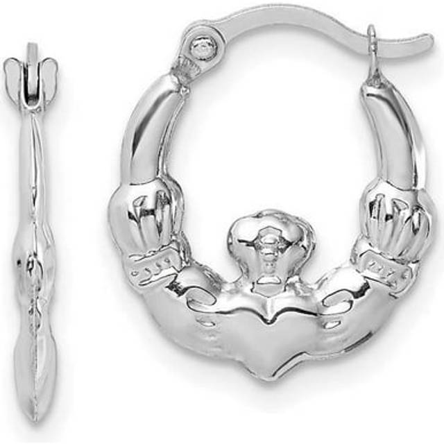 14K White Gold Claddagh Hoop Earrings