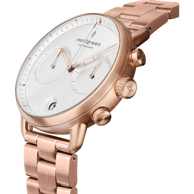 Nordgreen Men's Large Face Watch - Rose Gold Case - White Dial - 3 Linked Metal Watch Strap