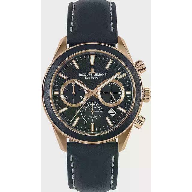Jacques Lemans Power Solar Chronograph Black Strap Mens Watch, One Colour, Men