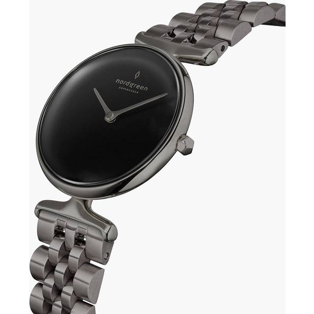 Nordgreen Best Women's Slim Designer Watch - Silver Case - Black Dial - 28mm Gun Metal 5-link Strap