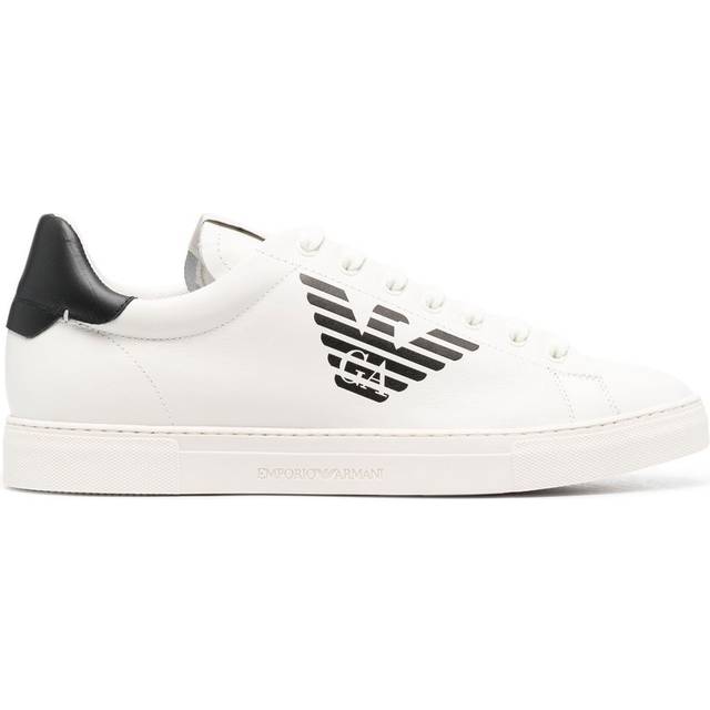 Emporio Armani - lace-up logo-print sneakers - men - Calf Leather/Calf Leather/Rubber/Fabric - 10 - White