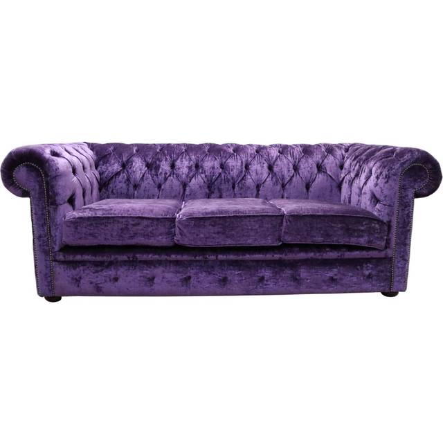 Chesterfield 3 Seater Sofa Modena Amethyst Purple Fabric In Classic Style