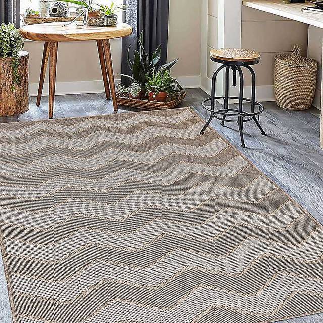 Washarug Washable Jute Rug 120x170cm Chevron, Brown