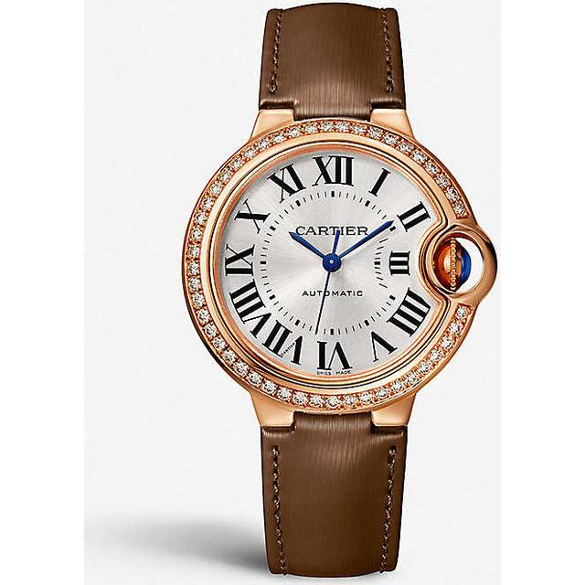 Cartier Womens Rose Gold / Diamonds Crwjbb0055 Ballon Bleu 18ct Rose-gold, 0.68ct Brilliant-cut Diamond and Leather Watch 33mm - Rose gold / diamonds