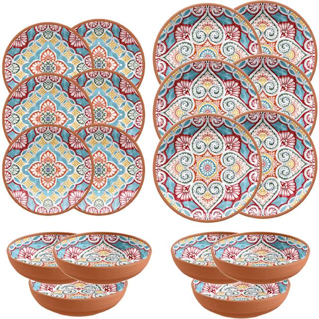 Purely Home Rio Corte 18 Piece Melamine Dinnerware Set, Multi