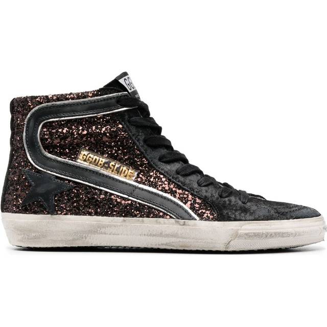 Golden Goose - Slide glitter high-top sneakers - women - Leather - 39 - Black
