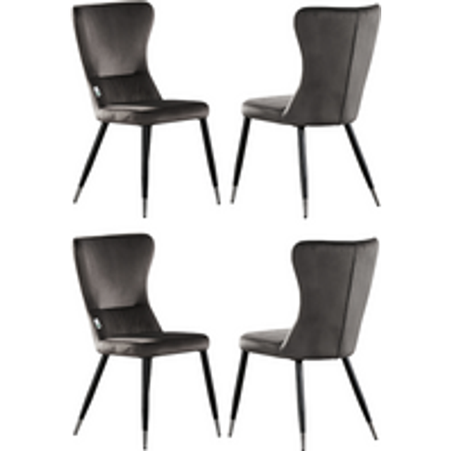 Life Interiors Set Of 4 New York Velvet Dining Chairs Upholstered For Dining Room Kitchen Restaurant Office, Dark Grey/silver, Grey