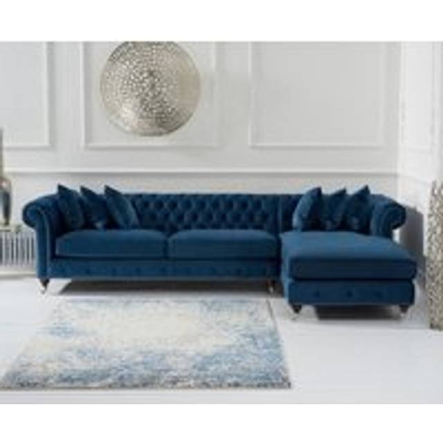 Chiswick Extra Large Blue Velvet Right Facing Chesterfield Corner Chaise Sofa