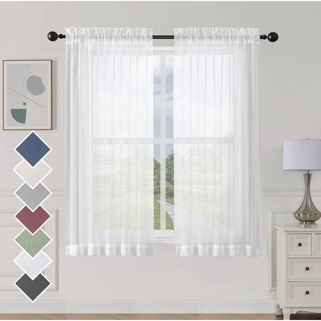 Aiyufeng White Sheer Curtains 54 inch Length Living Room Short Voile C