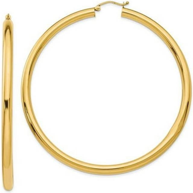 4 x 70 mm 14K Polished Tube Hoop Earrings, Yellow