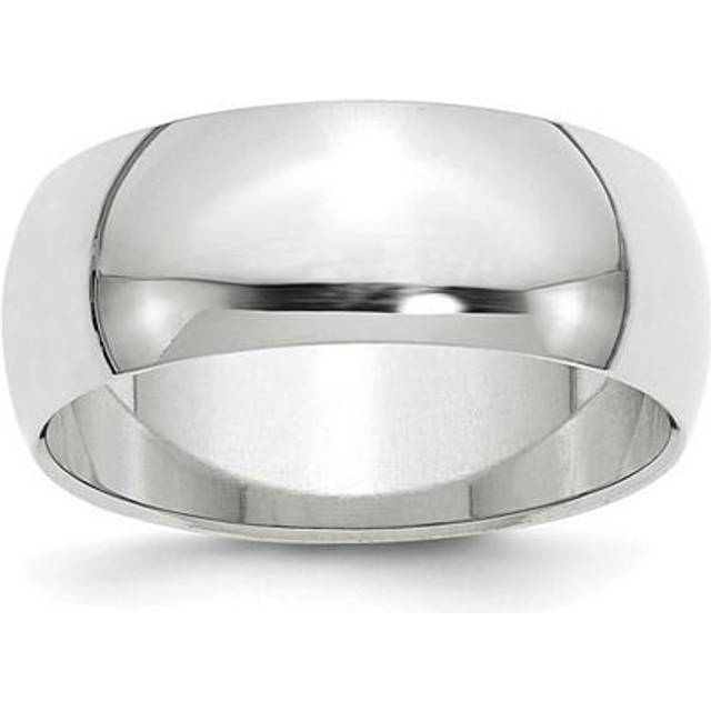 14k white gold unisex polished 8mm half round wedding band sizes 4 to 14