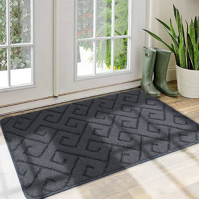Walensee Indoor Doormat  Front Door Mat for Entrance 32x48 Grey Machine Washable Entryway Rug  Non Slip Trapper Door Rugs Absorbent Dirt Low Profile S