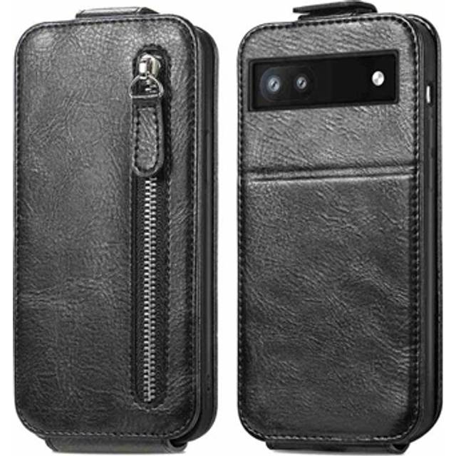 Blixtlåsficka Google Pixel 6a Vertikalt Flip Fodral - Svart