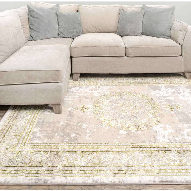 Modern Oriental Green Distressed Rugs - Hatton - 60cm x 110cm