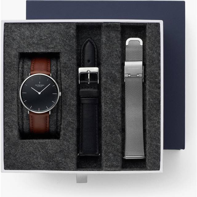 Nordgreen Minimalistist Slim Women's Watch - Black Dial - Silver Case - Brown Leather / Black Leather / Silver Mesh 32mm Straps
