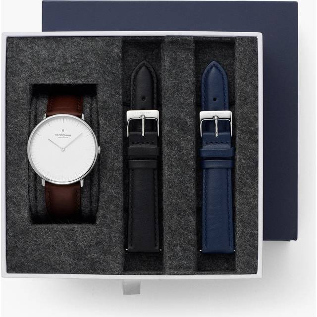 Nordgreen Minimalistist Slim Women's Watch - White Dial - Silver Case - Dark Brown Leather / Black Leather / Navy Leather 32mm Straps