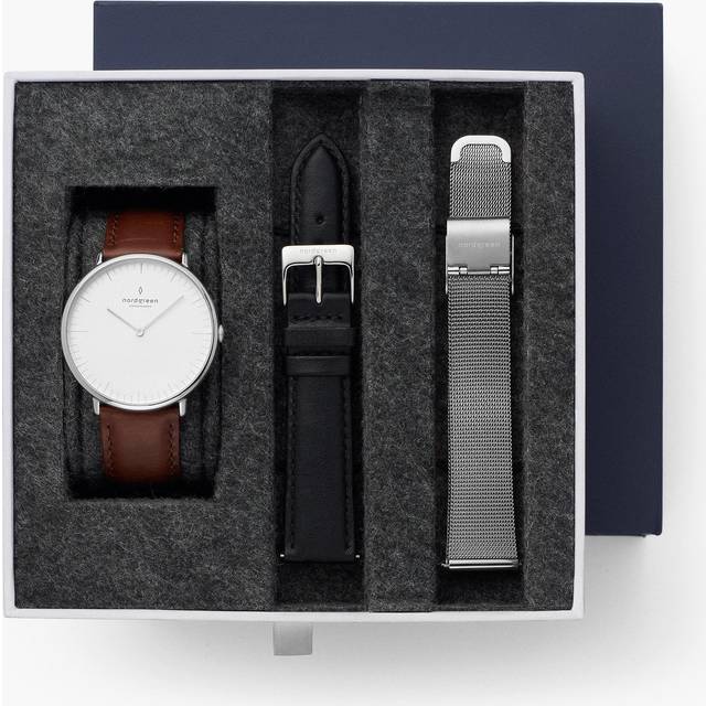 Nordgreen Minimalistist Slim Women's Watch - White Dial - Silver Case - Brown Leather / Black Leather / Silver Mesh 32mm Straps