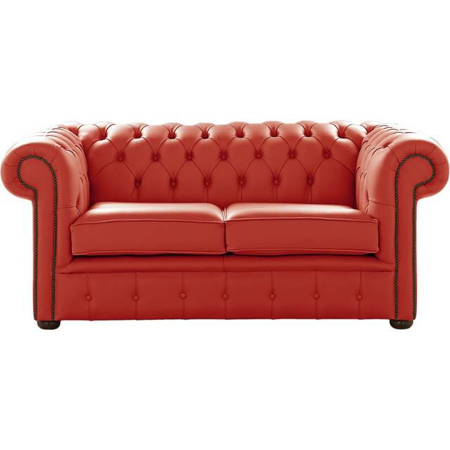 Chesterfield 2 Seater Shelly Horizon Leather Sofa Settee Bespoke In Classic Style - Red