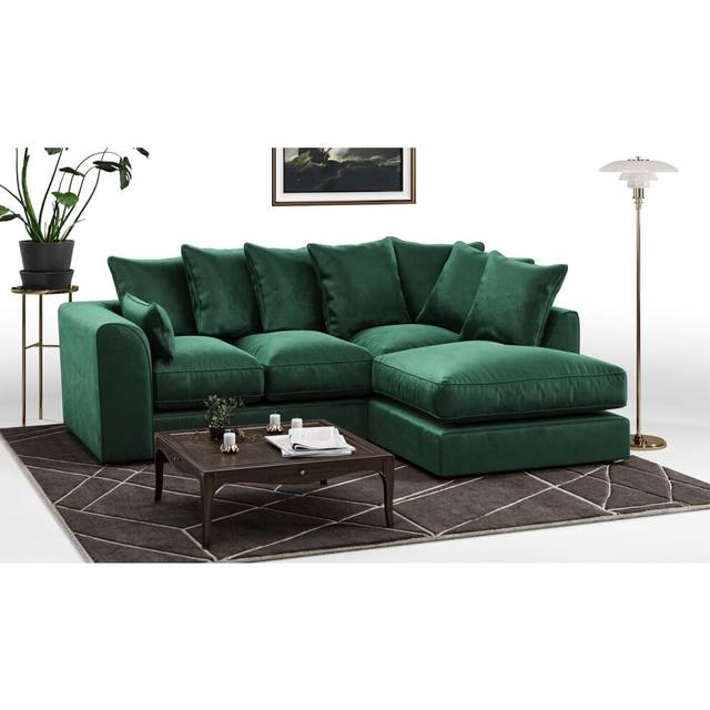 (Green, Right Hand Facing) Brooklyn Plush Velvet Fibre Corner Sofa 8 Colours