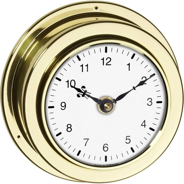 TFA Dostmann analog väggklocka Maritim, 98.1021, polerad mässing, tillverkad i Tyskland, maritim design, guld