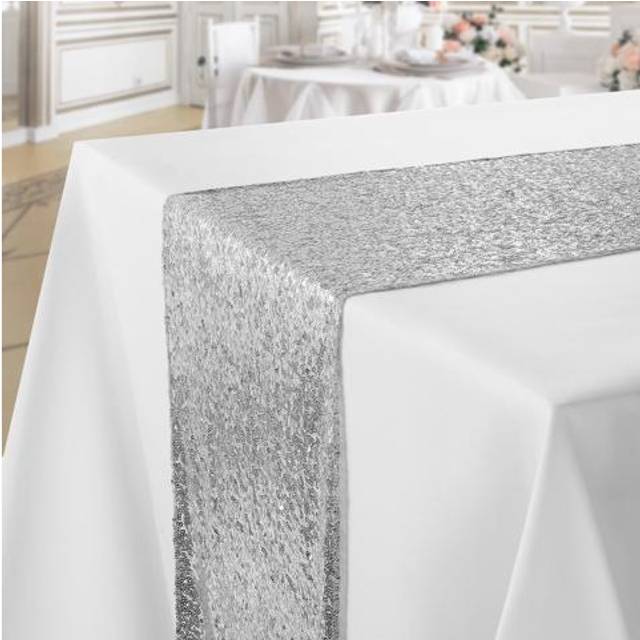 "Lann's Linens 12"""""""" x 108"""""""" Silver Sequin Tablecloth Overlay  Sparkly Square Table Cloth for Wedding  Party  Banquet"