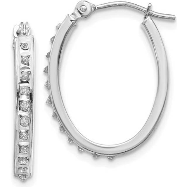 14K White Gold Diamond Fascination Oval Hinged Hoop Earrings