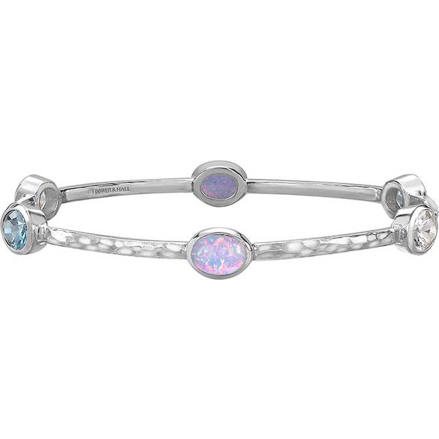 Silver Oval Opal & Topaz Array Bangle (*)
