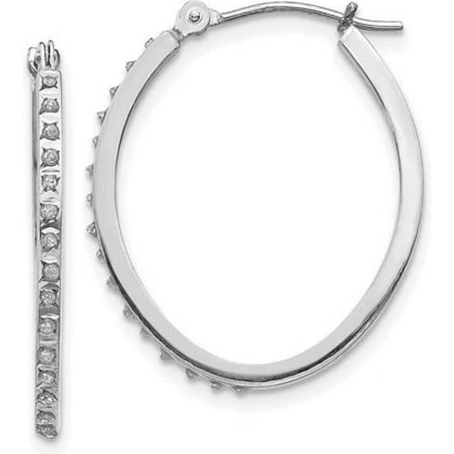 14K White Gold Diamond Fascination Oval Hinged Hoop Earrings