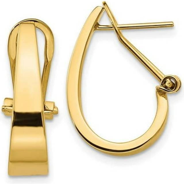14K Yellow Gold Polished J-Hoop Omega Back Post Earrings