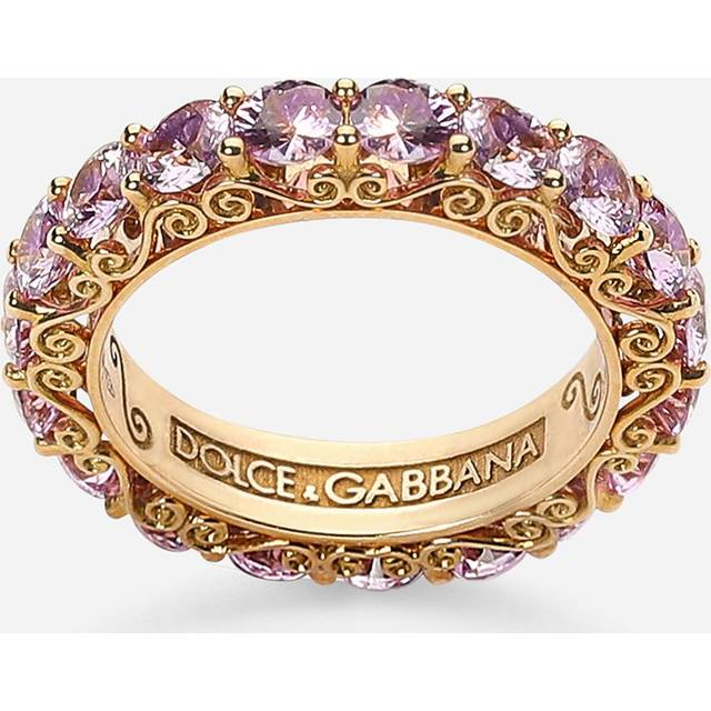 Dolce & Gabbana Heritage Band Ring In Yellow 18kt Gold With Pink Sapphires - Woman Rings Gold 54